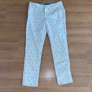 Khaki skinny jeans w/ pink flowers. Tommy Hilfiger
